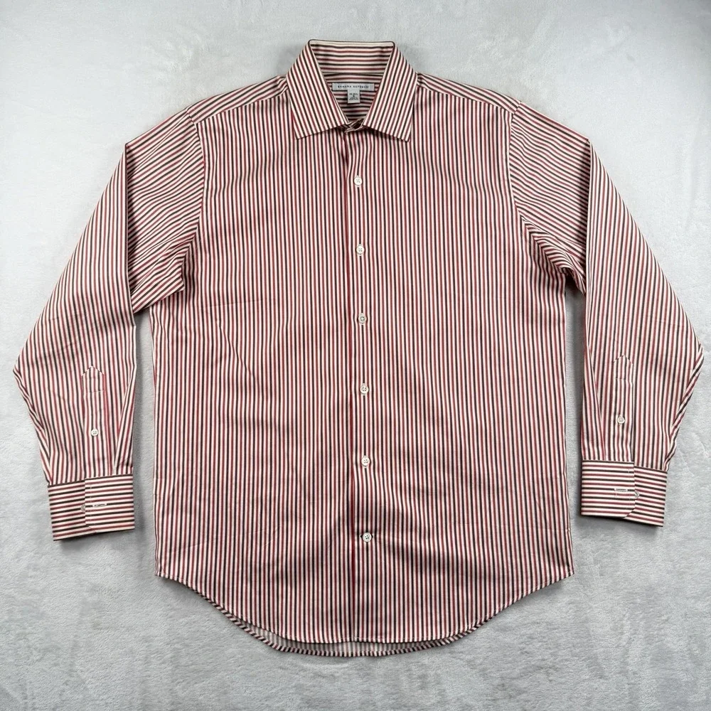 Banana Republic Dress Shirt Mens 14.5 33 Striped Red Maroon White 100% Cotton